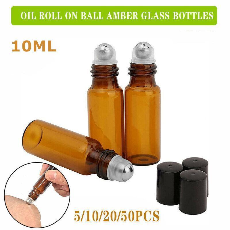 10Ml Roller Rollerball Perfume Essential Oil Roll On Ball Amber Glass Bottle - 5PCS