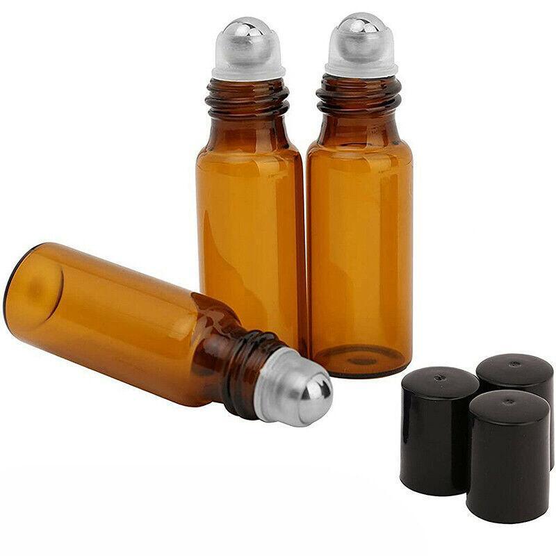 10Ml Roller Rollerball Perfume Essential Oil Roll On Ball Amber Glass Bottle - 5PCS
