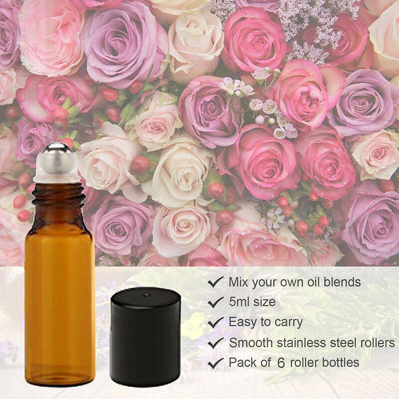 5ml Roller Rollerball Perfume Essential Oil Roll On Ball Amber Glass Bottle - 10PCS