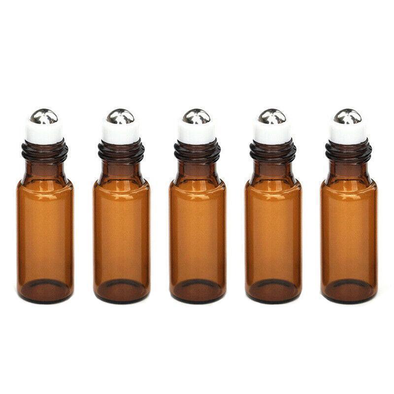 5ml Roller Rollerball Perfume Essential Oil Roll On Ball Amber Glass Bottle - 10PCS