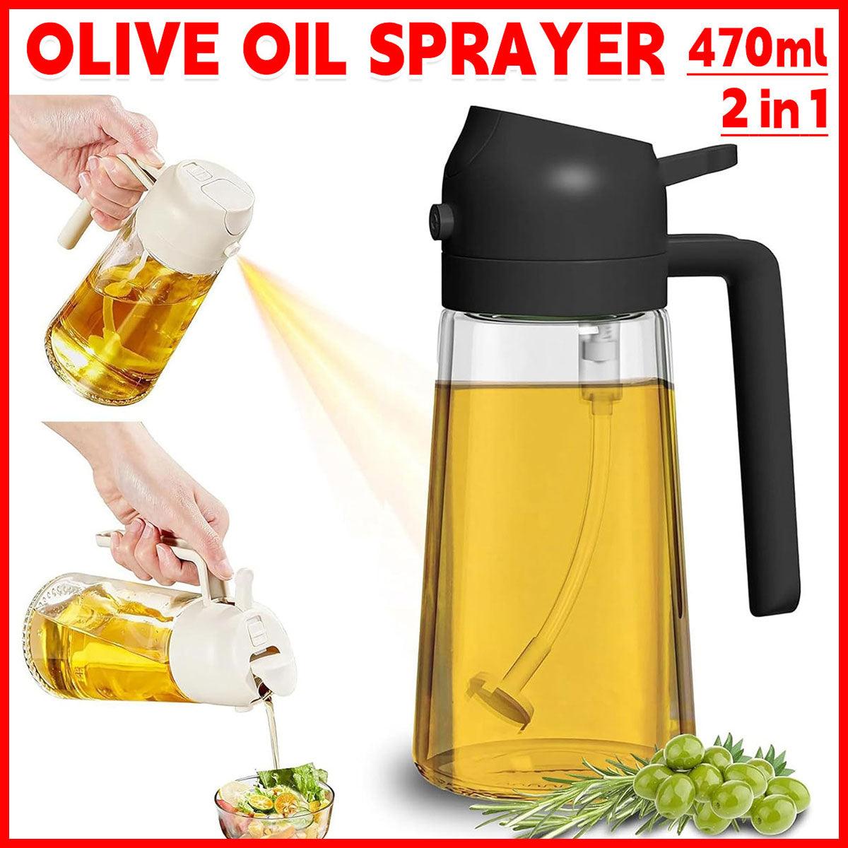 2-in-1 470ml Glass Oil Bottle Spray Pour Automatic Pressure Control Kitchen Tool - Black