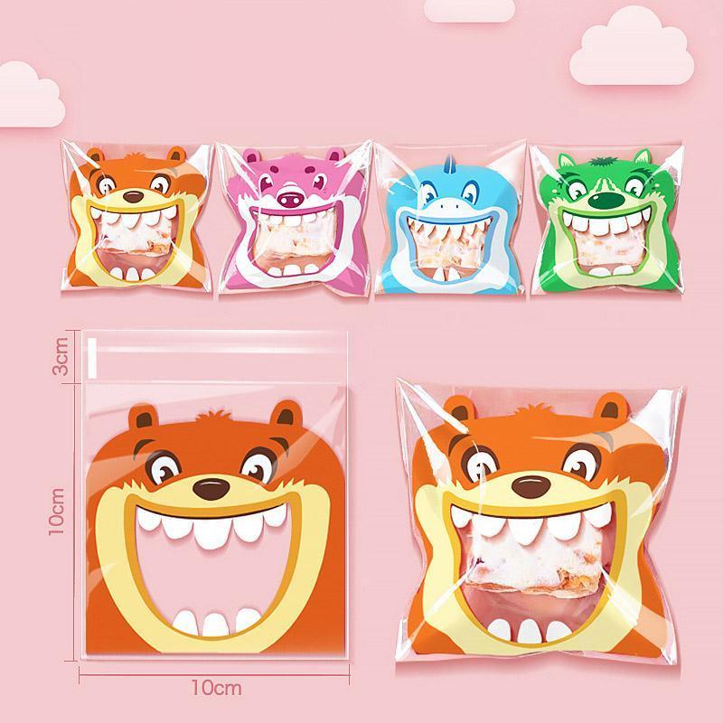 500 Pack Self Adhesive Cookie Packaging Bags Vibrant Designs OPP Material - Cute 10*10*3cm