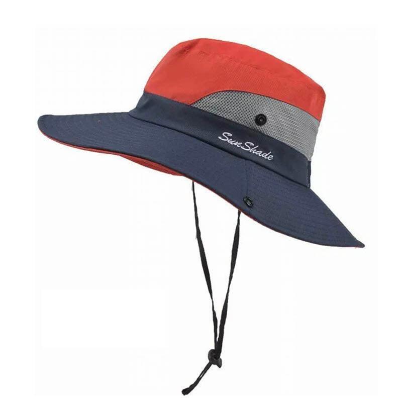 Women Wide Brim Ponytail Hat Sun Protect Visor Summer Beach Cap Anti Uv Floppy - Orange