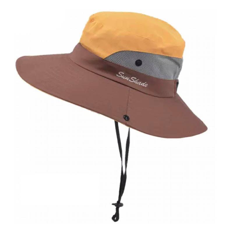 Women Wide Brim Ponytail Hat Sun Protect Visor Summer Beach Cap Anti Uv Floppy - Orange