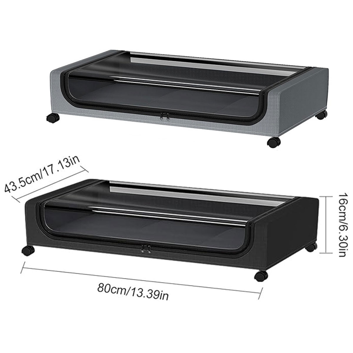 Under Bed Storage Rack Square Design with Wheels Rolling Trolley Box for Home - Black