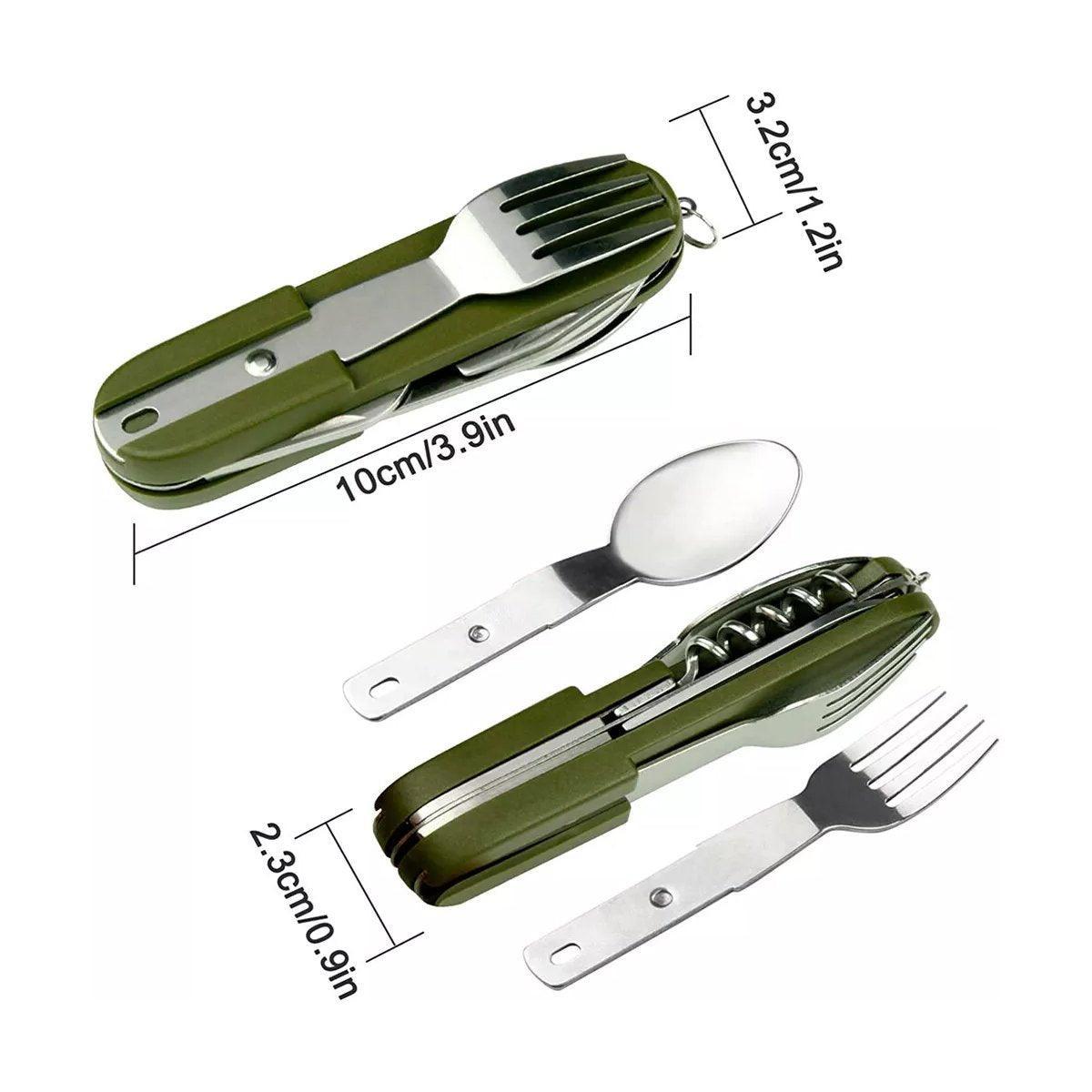 6in1 Portable Folding Knife Fork Spoon Set Outdoor Multi Functional Tableware - Black