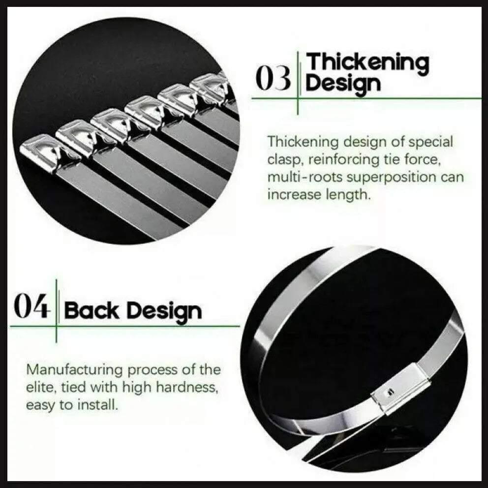 100x Stainless Steel Cable Ties SS304 Marine Grade Zip Strap Locking Wrap 100-800mm - 4.6*350mm