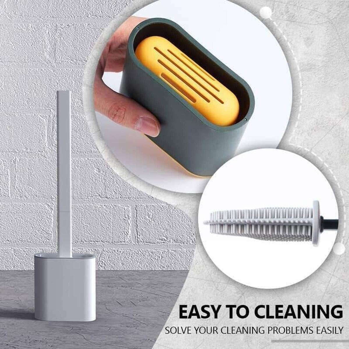 TPR Toilet Brush Set Silicone-Like Head with Holder Wall Mounted Detachable Handle - White * 1 Unit