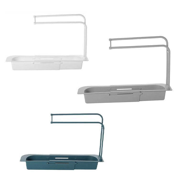 Telescopic Sink Rack Holder Expandable Storage Drain Basket Home Kitchen Kit - Grey
