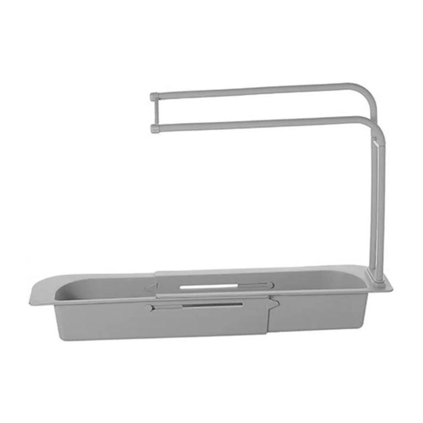 Telescopic Sink Rack Holder Expandable Storage Drain Basket Home Kitchen Kit - Grey