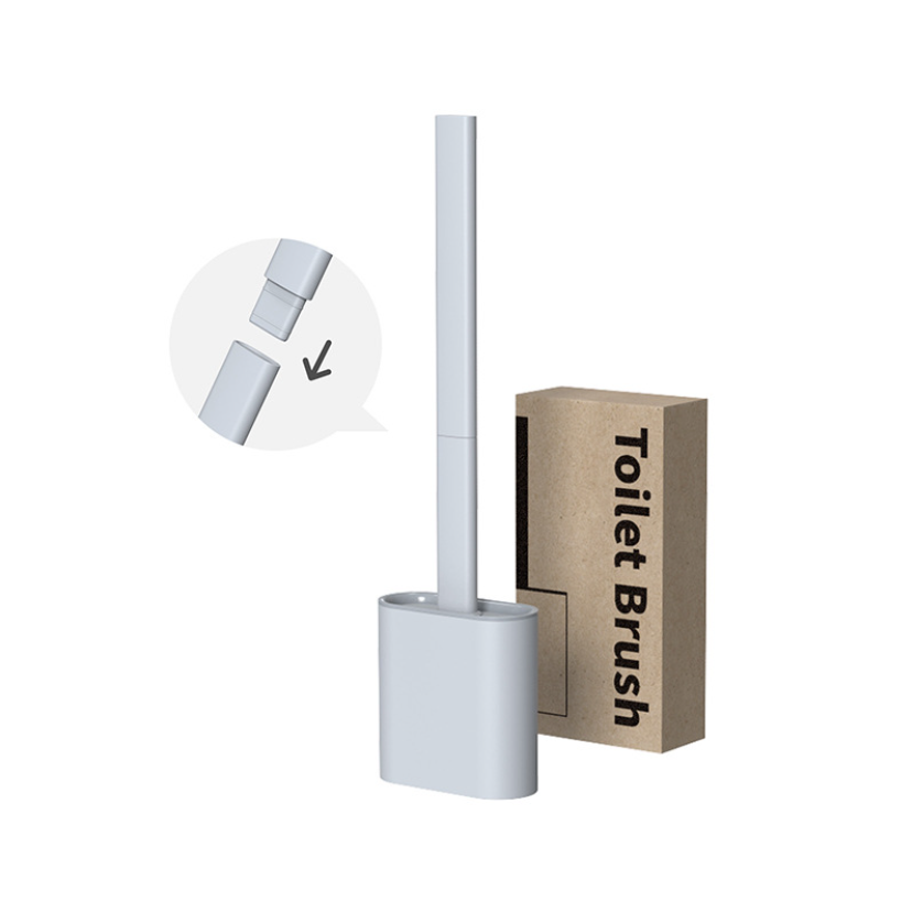 TPR Toilet Brush Set Silicone-Like Head with Holder Wall Mounted Detachable Handle - Blue * 1 Unit