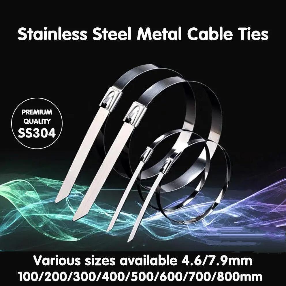 100x Stainless Steel Cable Ties SS304 Marine Grade Zip Strap Locking Wrap 100-800mm - 7.9*800mm