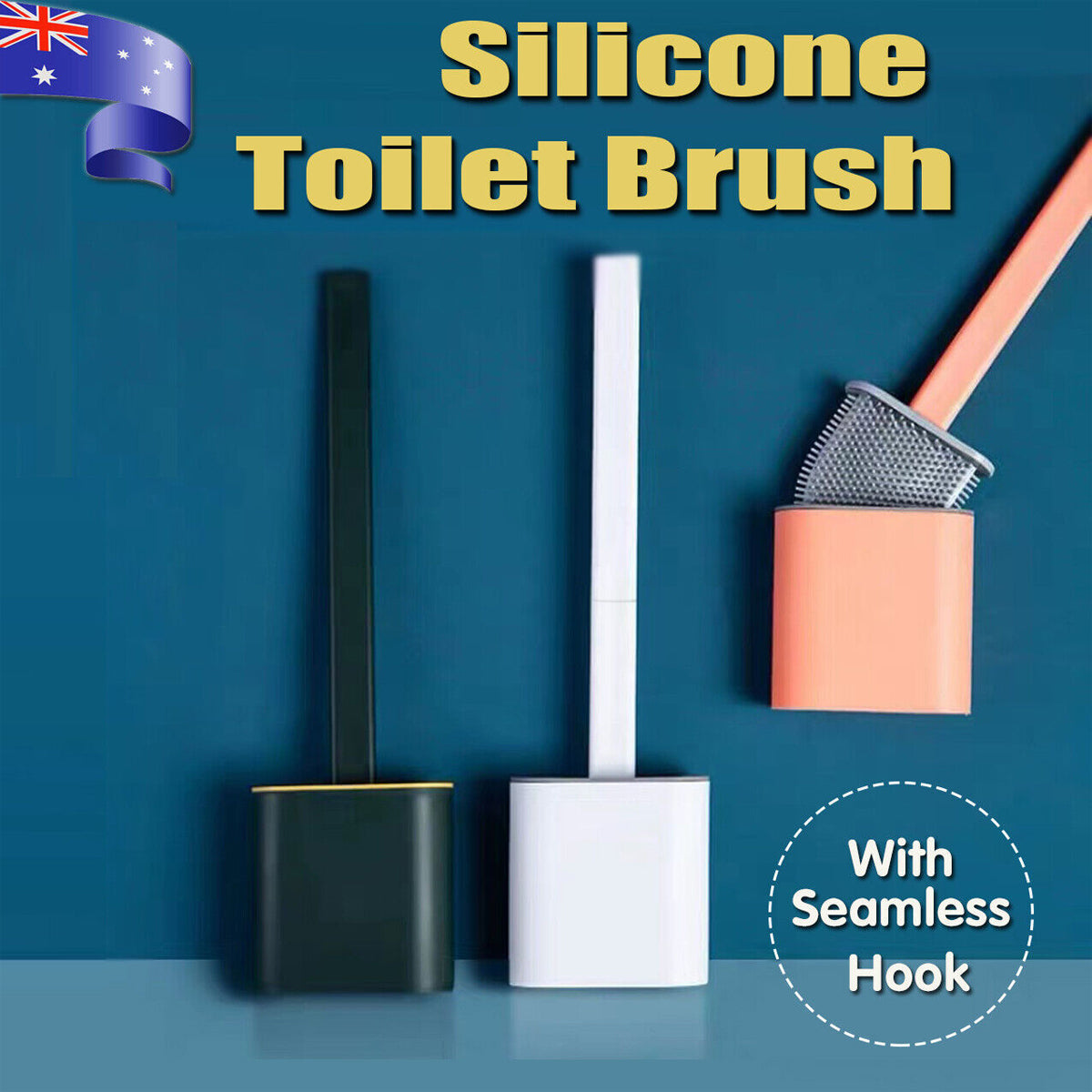 TPR Toilet Brush Set Silicone-Like Head with Holder Wall Mounted Detachable Handle - Pink * 1 Unit