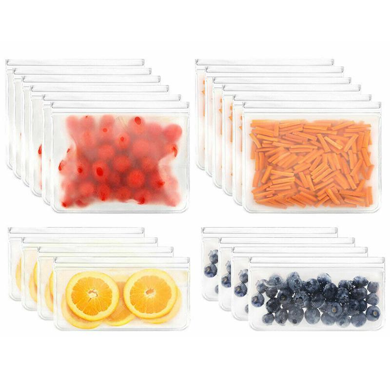 10-40PCS PEVA Food Storage Bags Reusable Zip Lock Pouch Fresh Sealer - 6PCS Large+4 PCS Small