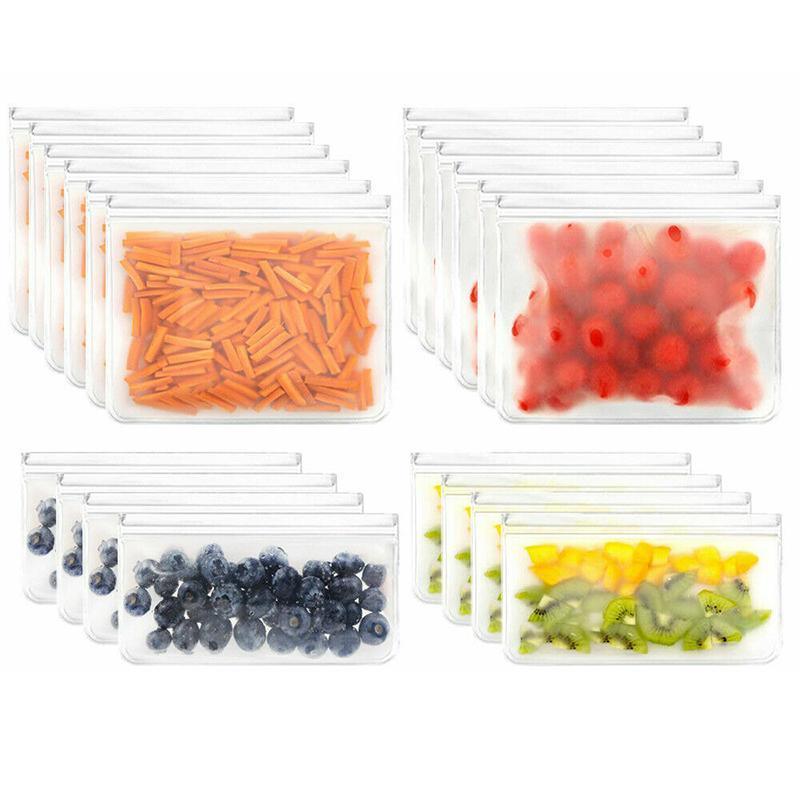 10-40PCS PEVA Food Storage Bags Reusable Zip Lock Pouch Fresh Sealer - 6PCS Large+4 PCS Small
