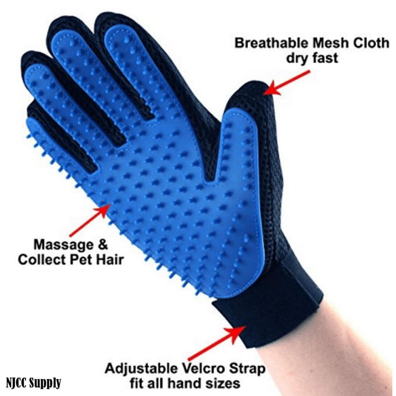 Pet Dog Cat Massage Hair Removal Grooming Comb Touch Cleaning Brush Magic Glove - Blue Right Hand
