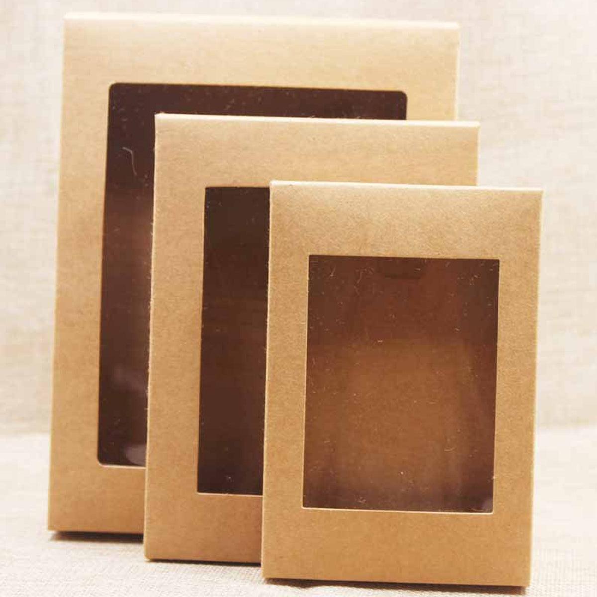 50PCS Kraft Paper Gift Boxes with PVC Window White Black Bakery Packaging Carton - XL