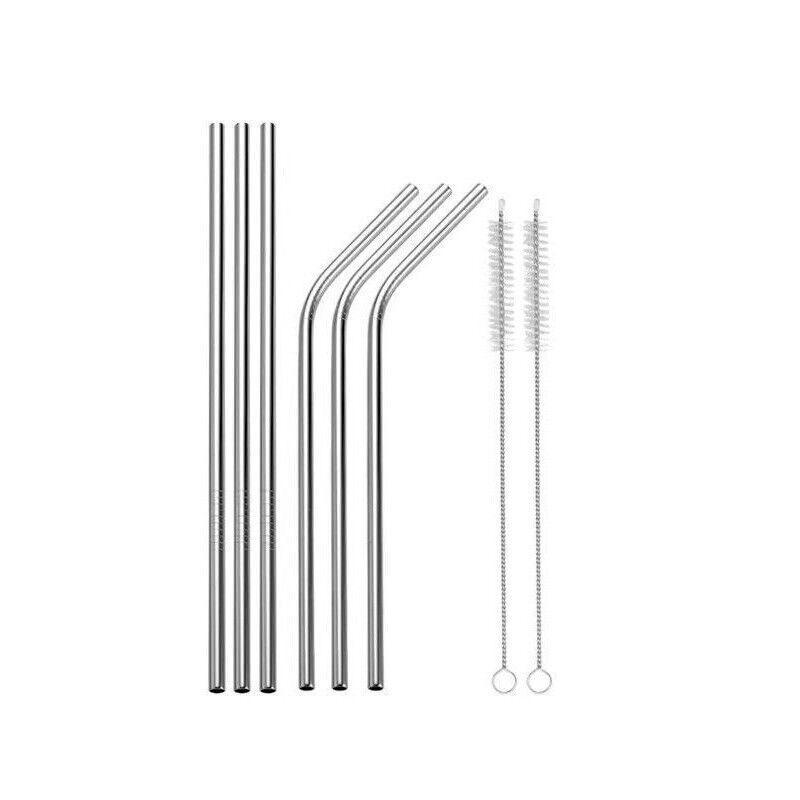 Reusable 304 Stainless Steel Straws Metal Drinking Washable Straw Brushes Set 2 - Purple Set 2