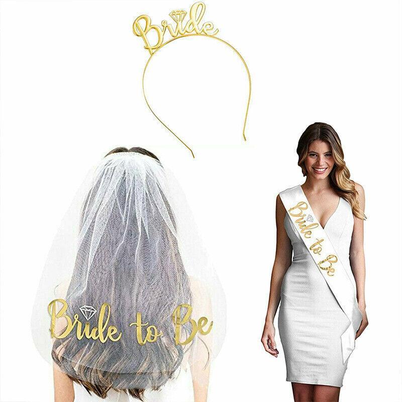 Bride To Be Hen Veil Sash Tiara Hens Night Bridal Shower Kitchen Tea Accessories - Package 5