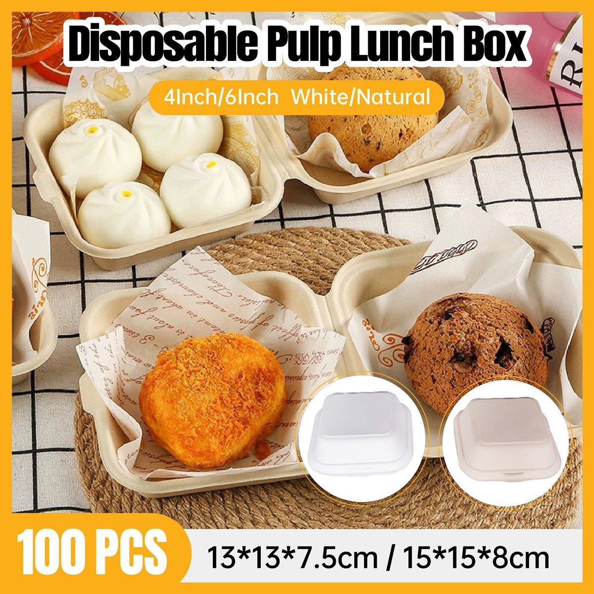 100X Disposable Eco-Friendly Bento Box Fruit Salad Hamburger Cake Packaging Box - Packing-Natural-4inches-100pcs