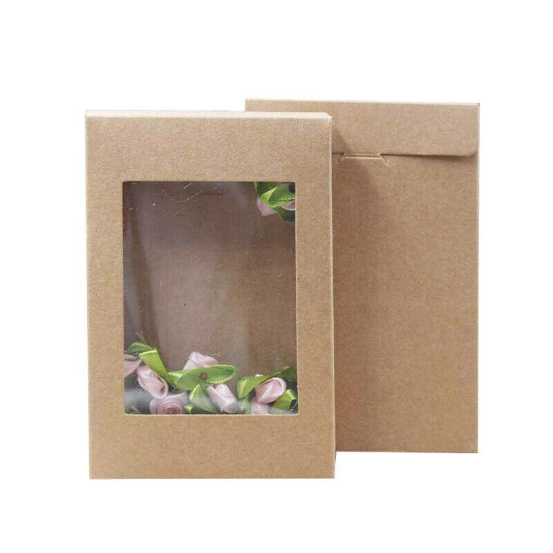 10 Pack Kraft Paper Boxes with Window Disposable Cardboard Gift Catering Trays - 20X15X5CM