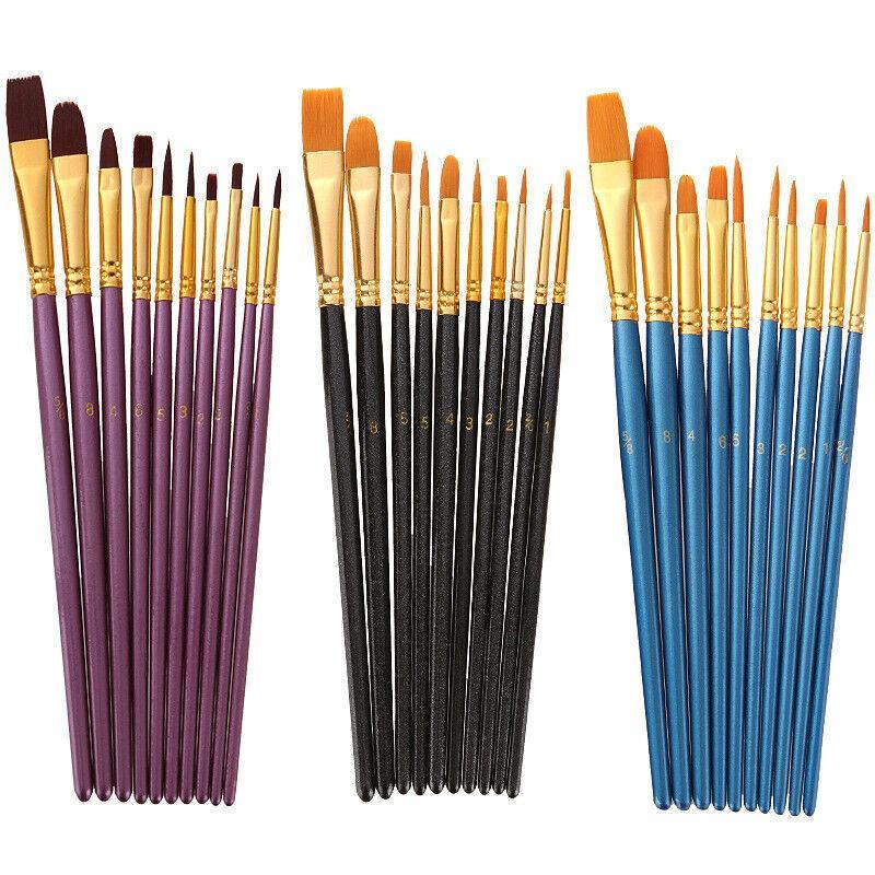 10pcs Artist Paint Brush Set Acrylic Oil Watercolour Gouache Painting Supplies - Purple