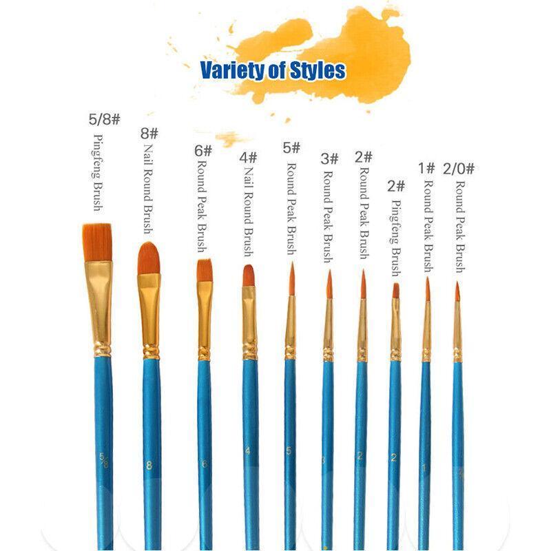 10pcs Artist Paint Brush Set Acrylic Oil Watercolour Gouache Painting Supplies - Purple