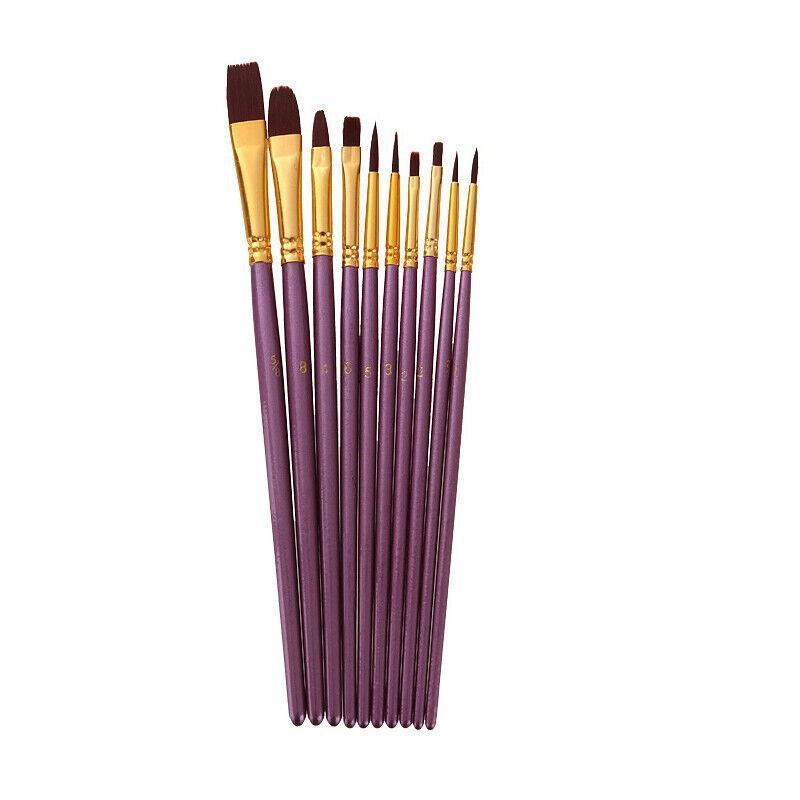 10pcs Artist Paint Brush Set Acrylic Oil Watercolour Gouache Painting Supplies - Purple
