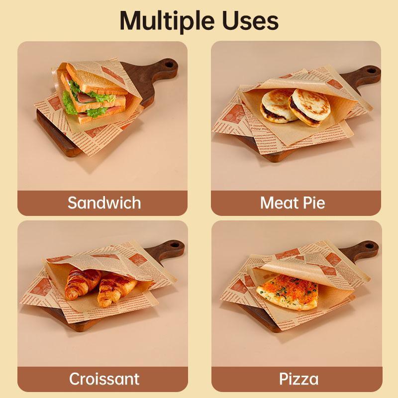 200PCS Vintage Newspaper Print Kraft Paper Bags Eco-Friendly Food Packaging - Paper-17*18cm-200PCS