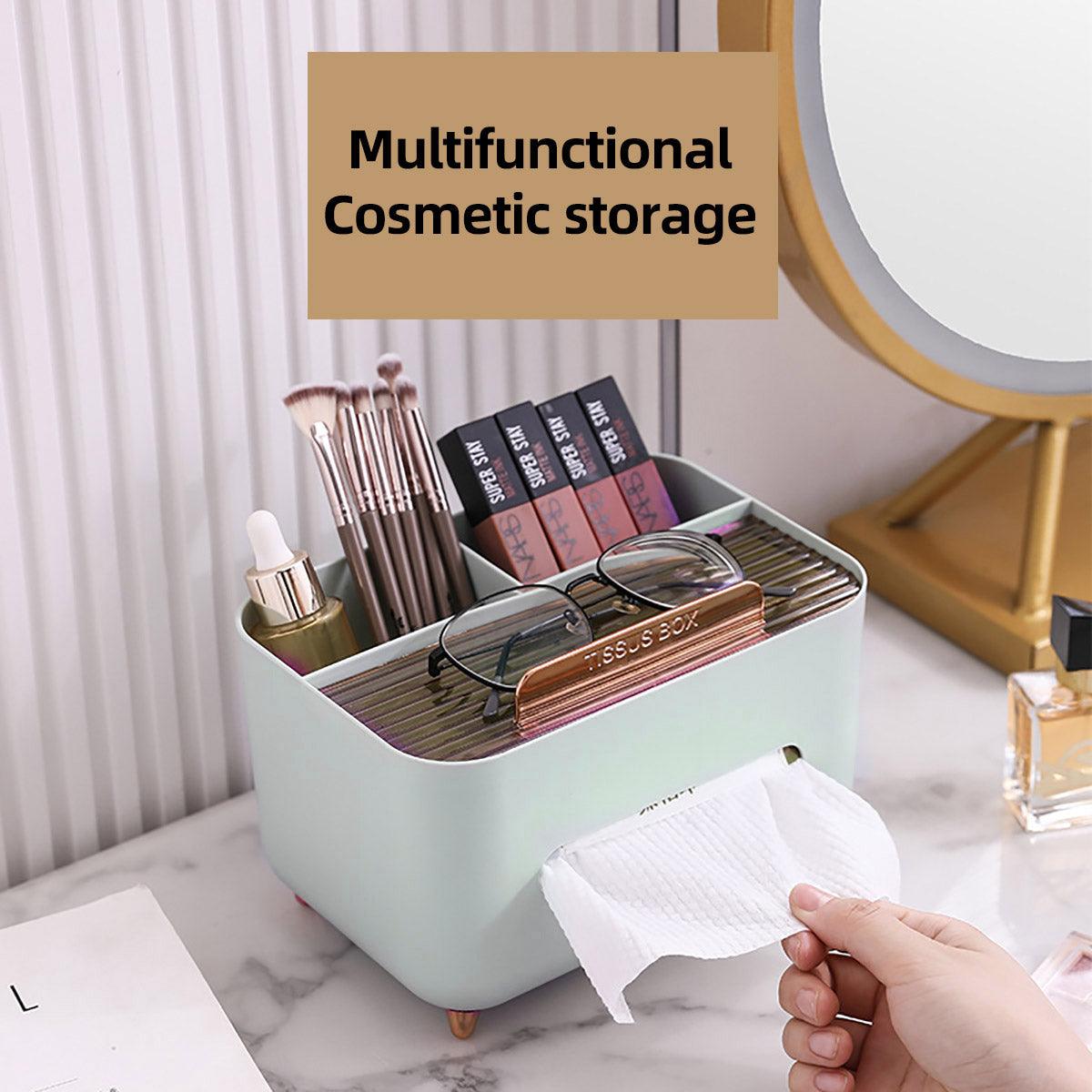 Tissue Box Dispenser Storage Box Napkin Case Remote Control Box Multi-Function - White