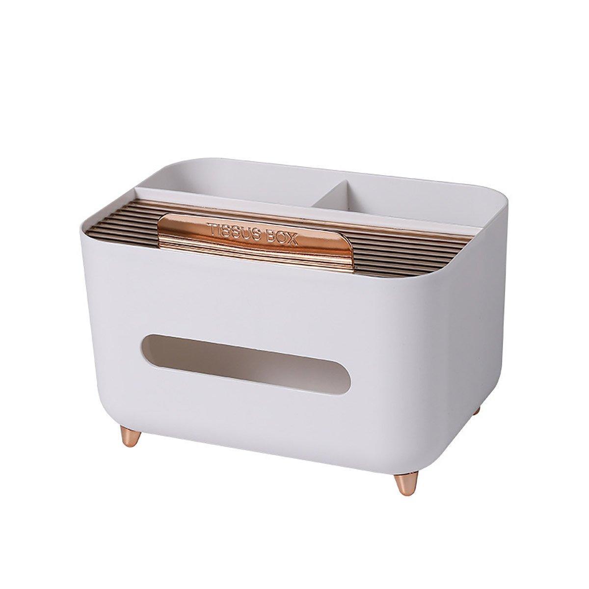 Tissue Box Dispenser Storage Box Napkin Case Remote Control Box Multi-Function - White
