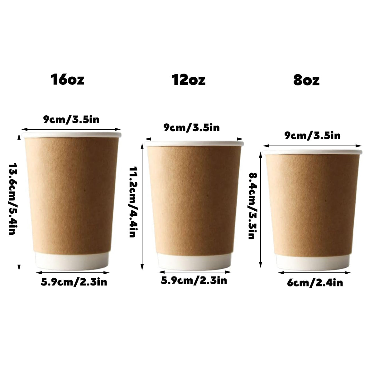 50pcs Disposable Coffee Paper Cups Hot Drink Cups 8/12/16oz for Beverage Use - 8 oz