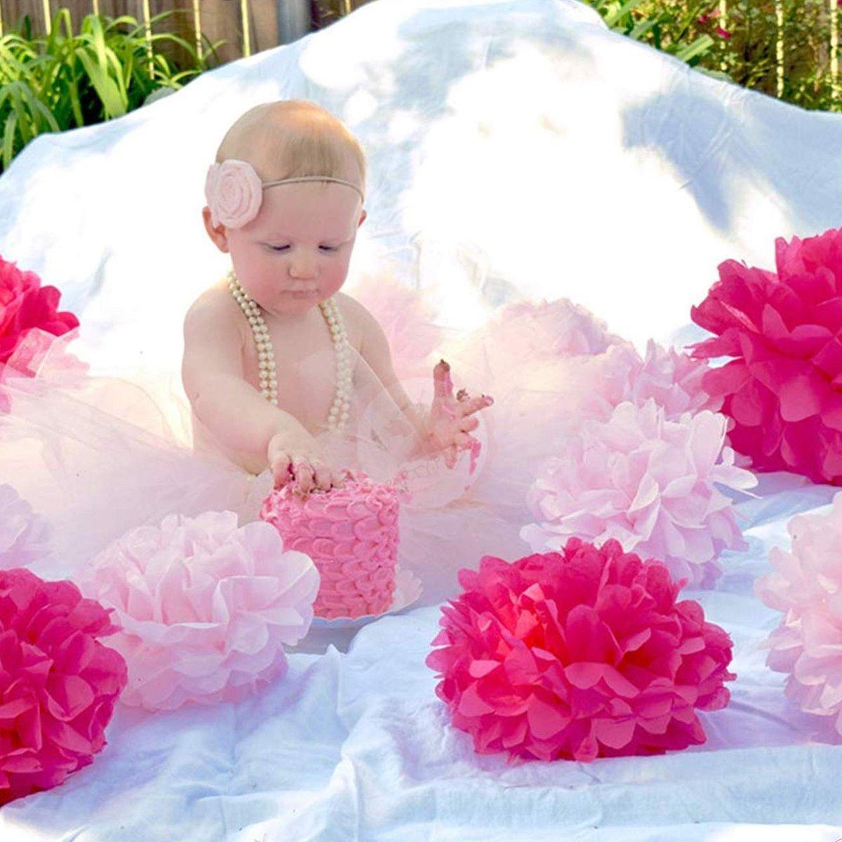 18PCS Pink Spiral Hanging Paper Flower Balls Birthday Party Decoration