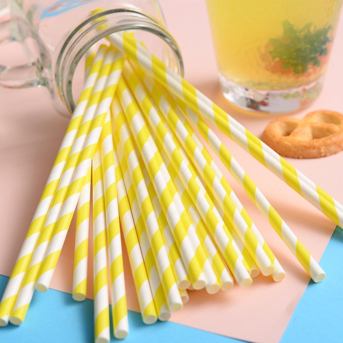 125pcs Biodegradable Paper Straws Striped Coloured Paper Drinking Straws Set