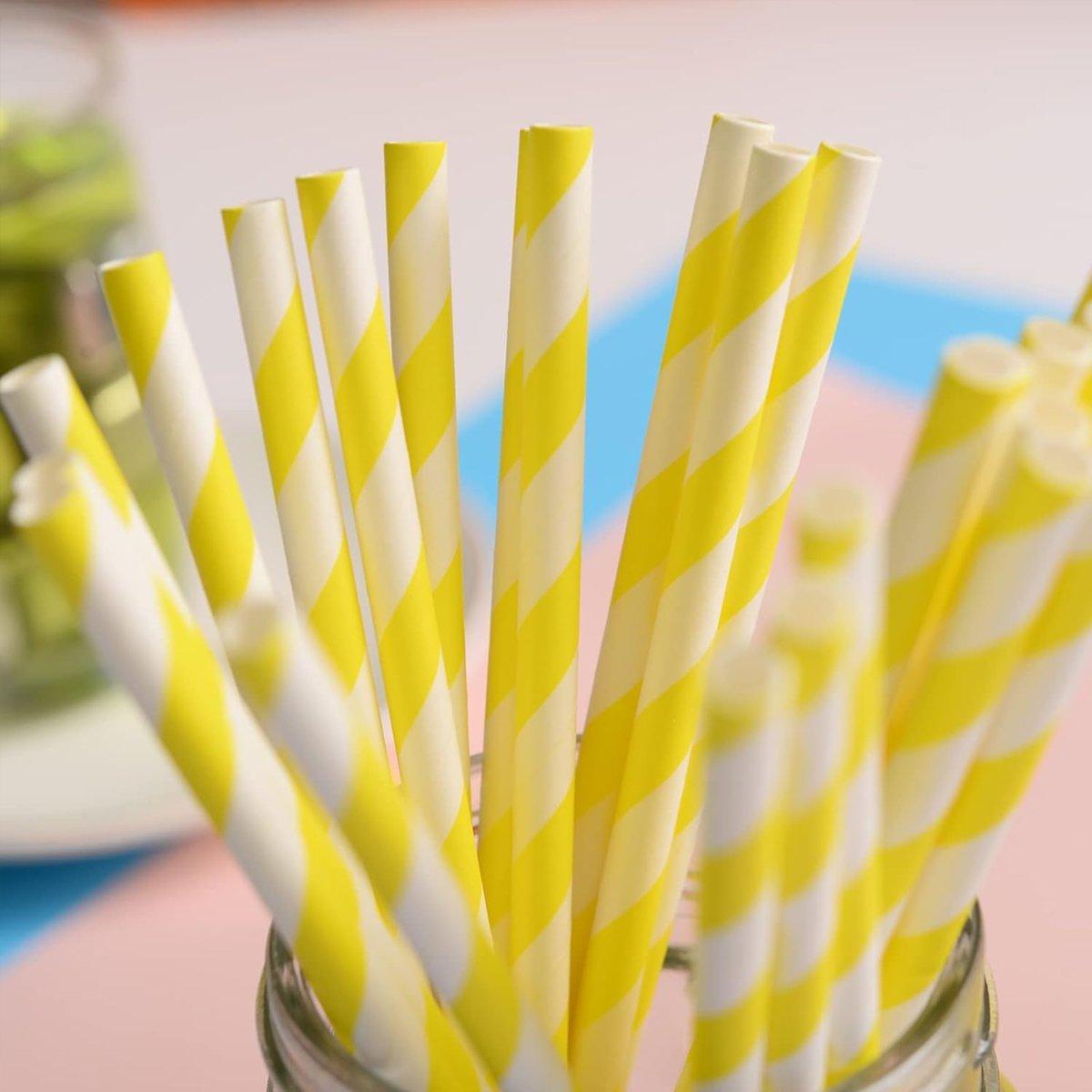 125pcs Biodegradable Paper Straws Striped Coloured Paper Drinking Straws Set