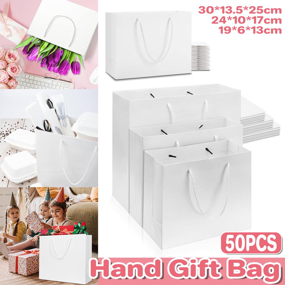 50PCS Kraft Paper Gift Bags Custom Blank Shopping Handbags for Garment Packaging - 13x19x6cm