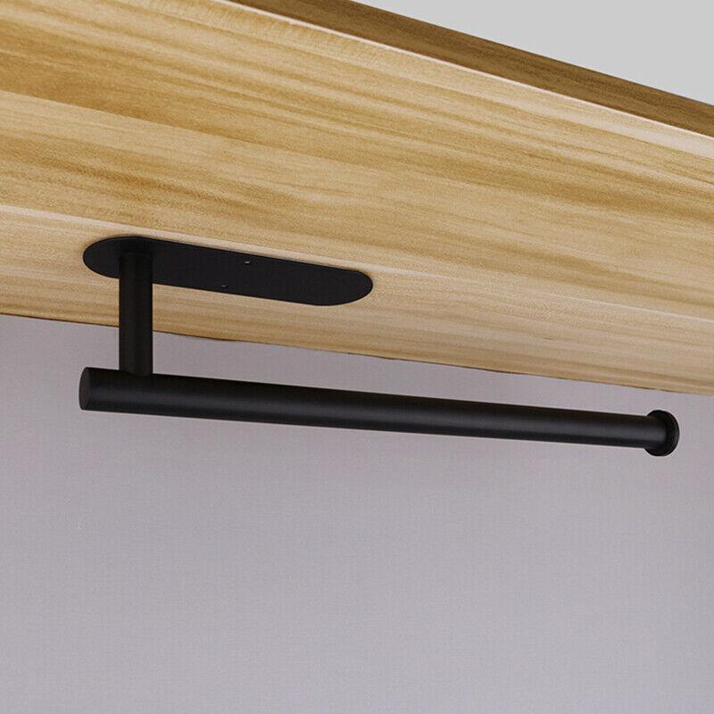 Kitchen Hanger Paper Roll Cabinet Towel Holder Organizer Rack Shelf Wall Adhesive - Black