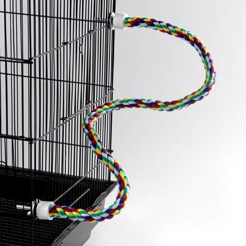 Parrot Rope Perch Colourful Bird Cage Toy Cotton Bungee Swing for Pet Birds - 80CM