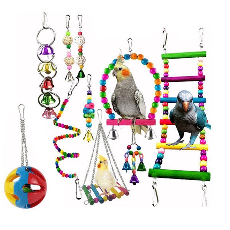 10pcs Parrot Toys Set Swing Ladder Chew Bell Toys for Cockatiels Budgies Cages