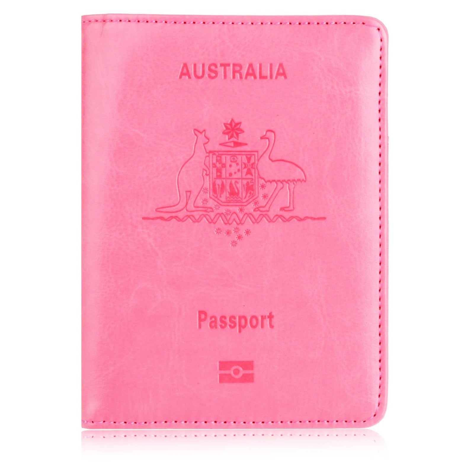 RFID Passport Holder Slim Leather Travel Wallet ID Card Cover Case for Men Women - Rose Red