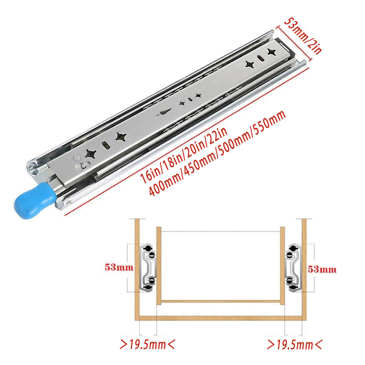1 Pair Locking Drawer Slides Heavy Duty 120kg Runners Trailer 16 18 20 22 Inch - 16inch/400mm