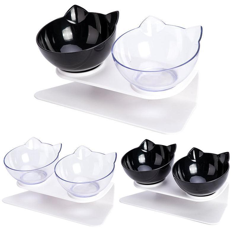 Double Cat Bowl Pet Bowls Stand Dog Elevated Feeder Food Water Raised Lifted Au - Black+Black