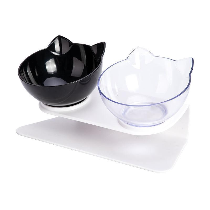 Double Cat Bowl Pet Bowls Stand Dog Elevated Feeder Food Water Raised Lifted Au - Black+Black