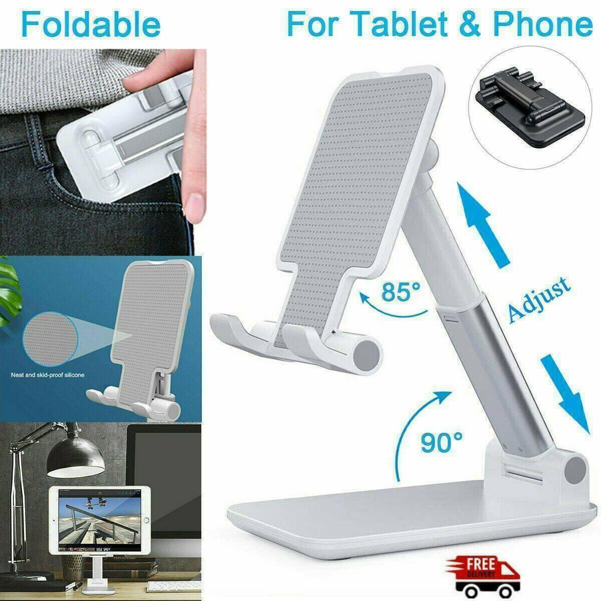Foldable Adjustable Universal Desk Stand Holder For Mobile Phone Tablet Portable - Black