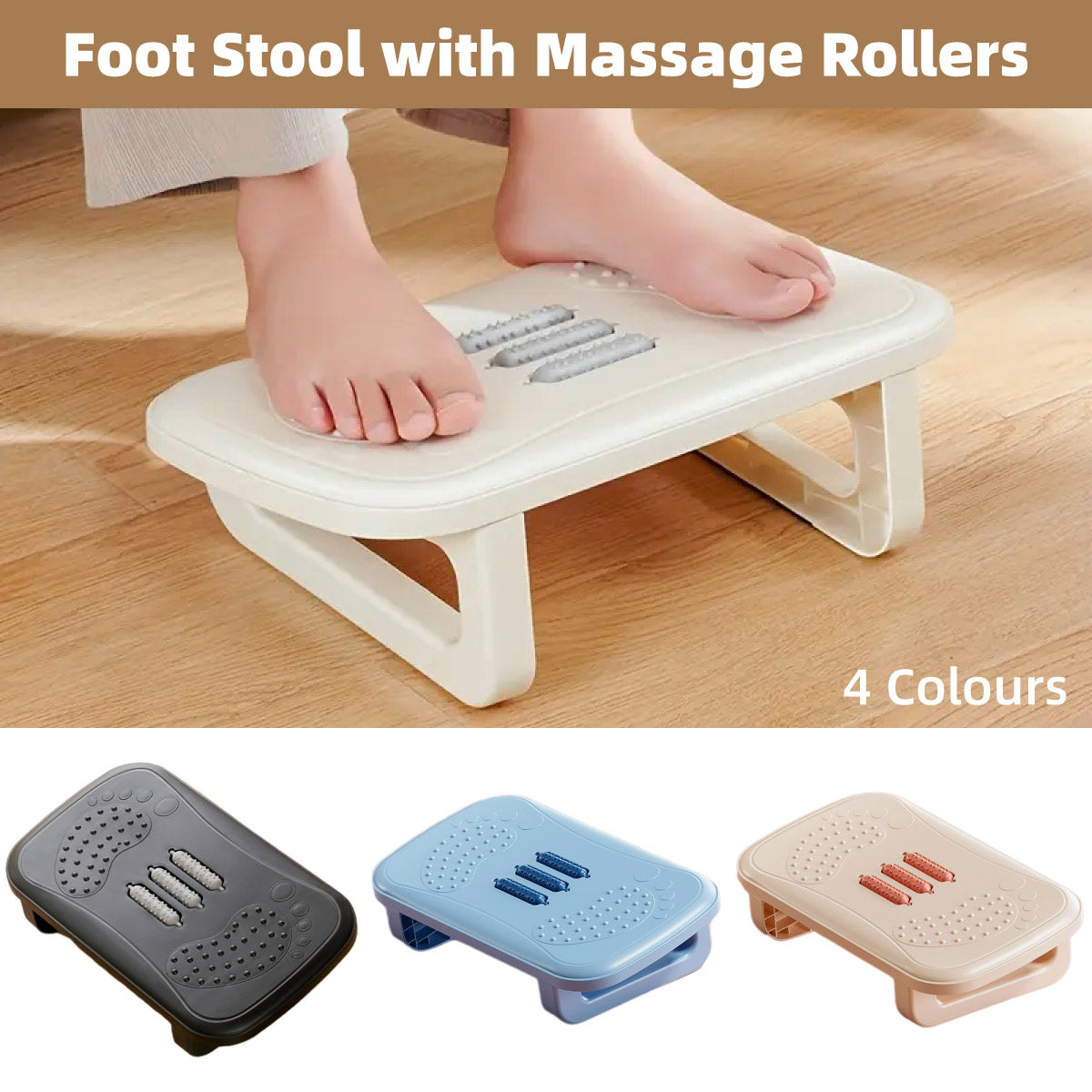 Ergonomic Office Footrest Adjustable Under Desk Stool Anti Fatigue Foot Support - Khaki