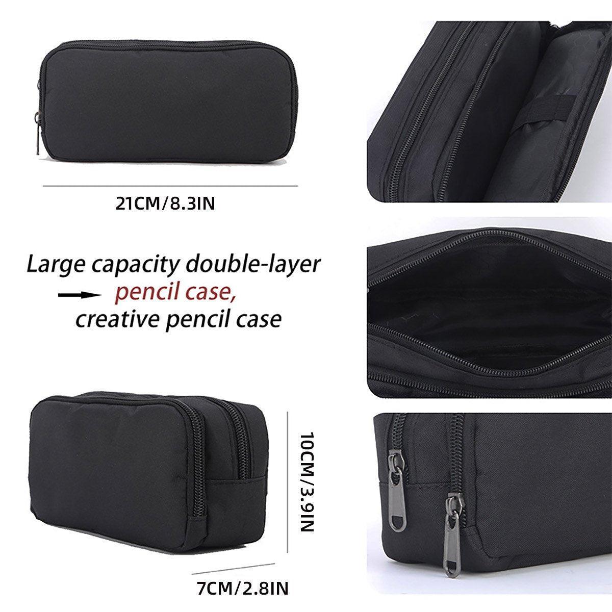 Large Capacity Pencil Case Double Layer for Primary School Students Creative Bag - Black