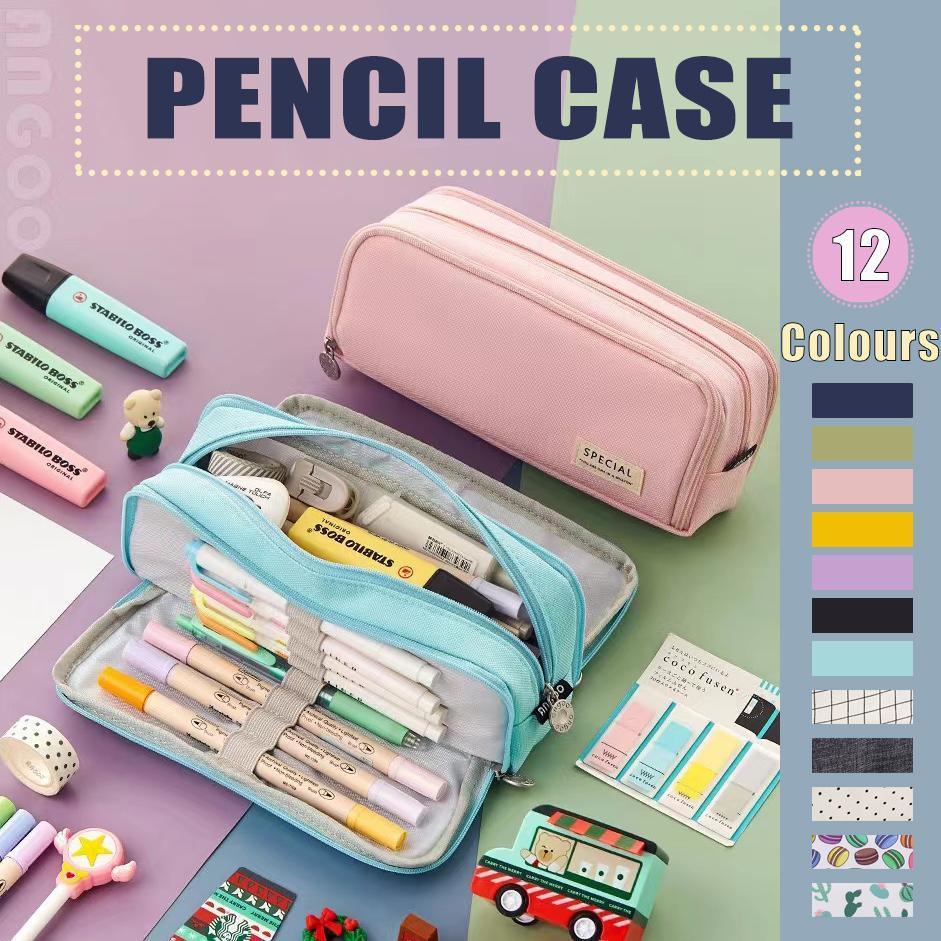 Zipper Pencil Case Large Capacity Storage Bag School Stationery Makeup Organizer - Pink