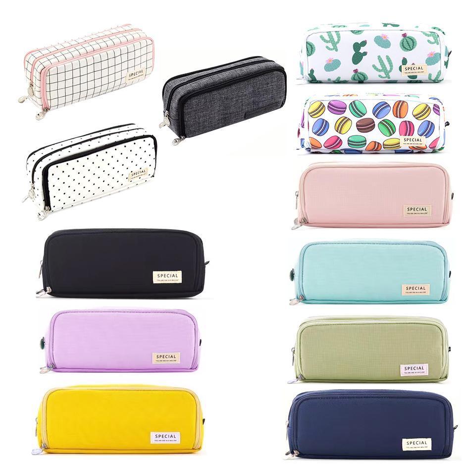 Zipper Pencil Case Large Capacity Storage Bag School Stationery Makeup Organizer - Pink