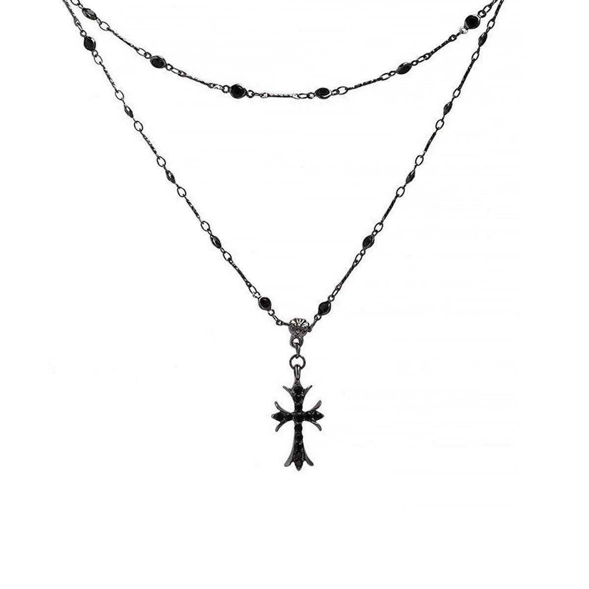Women Fashion Double Layer Cross Pendant Necklace Retro Casual Sweater Chain