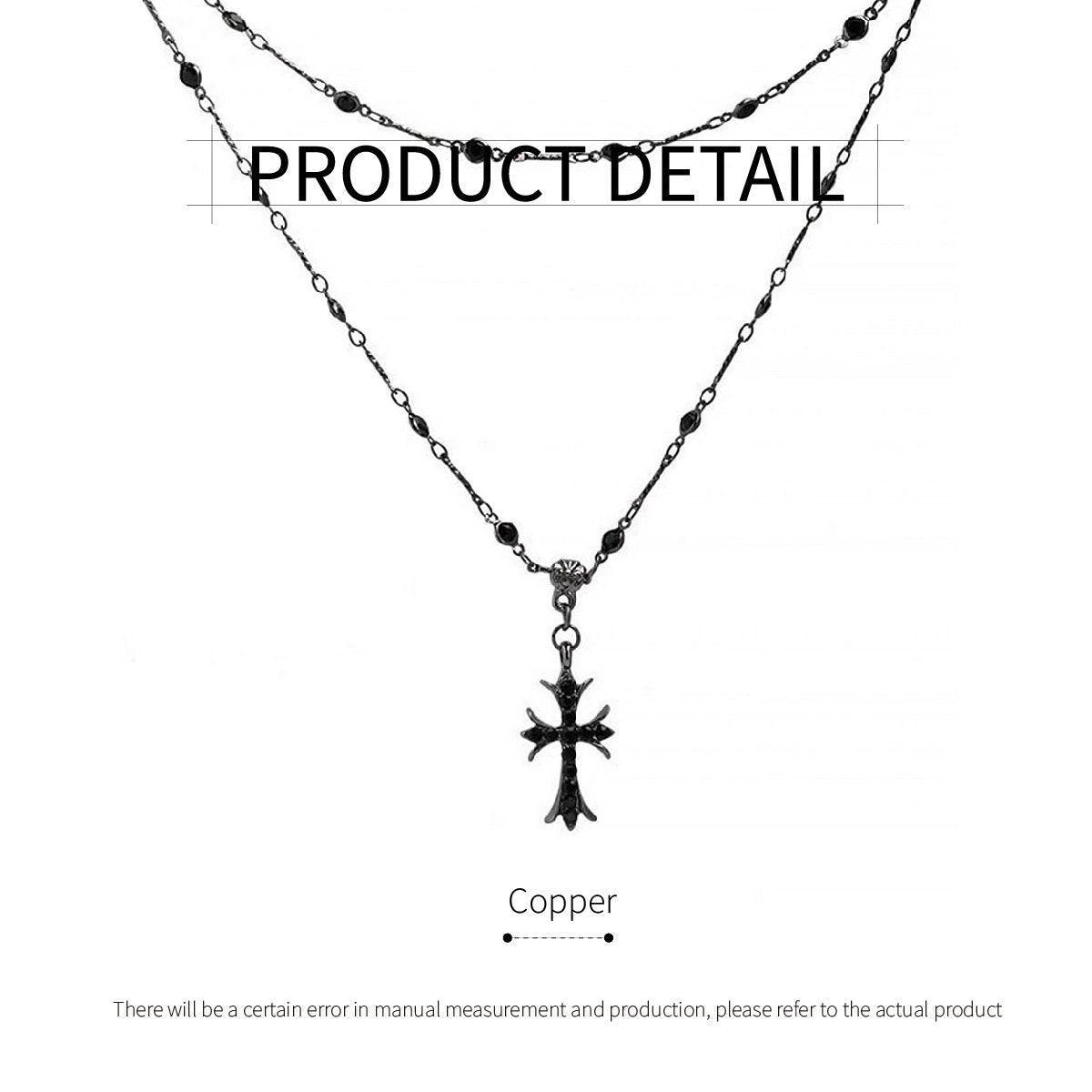 Women Fashion Double Layer Cross Pendant Necklace Retro Casual Sweater Chain